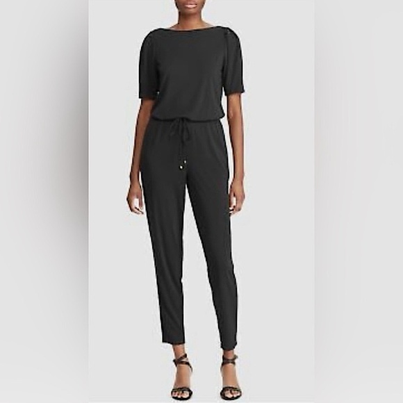 Lauren Ralph Lauren Black Soft Short Sleeve Jumpsuit, Elastic Waist & Pockets, M - Picture 1 of 16